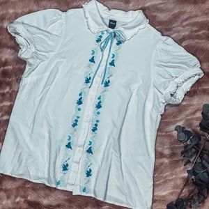Disney Plus Size Alice In Wonderland Embroidered Button-up Top